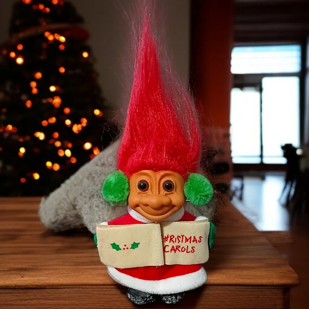 Vintage Russ Christmas Caroler‎ Troll Doll Red Hair 90s Ear Muffs Holiday Xmas